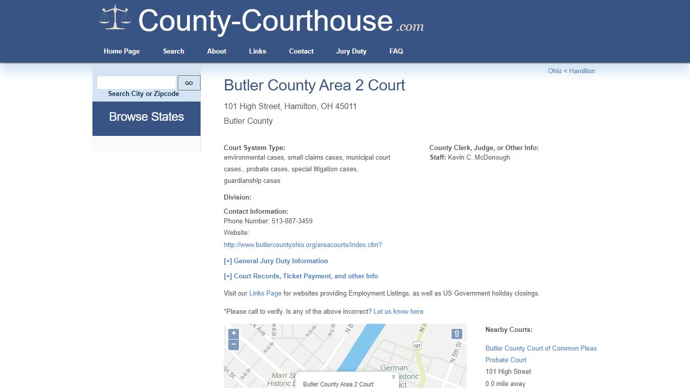 Butler County Area 2 Court in Hamilton, OH - Court Information